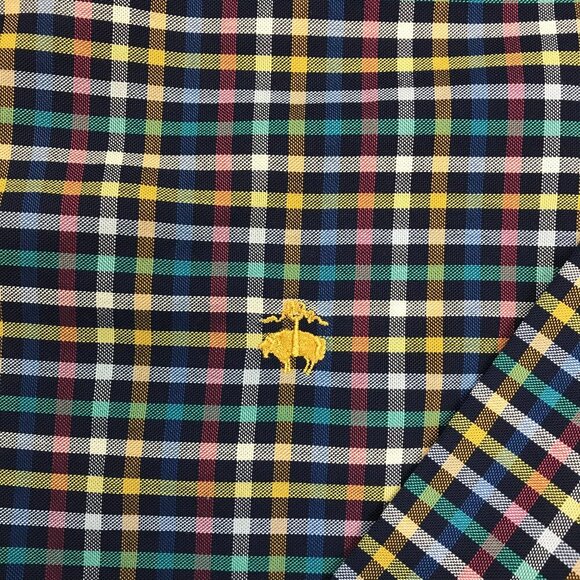 Brooks Brothers Men Large Cotton Red Multi-Color Plaid Logo Shirt - Picture 3 of 5